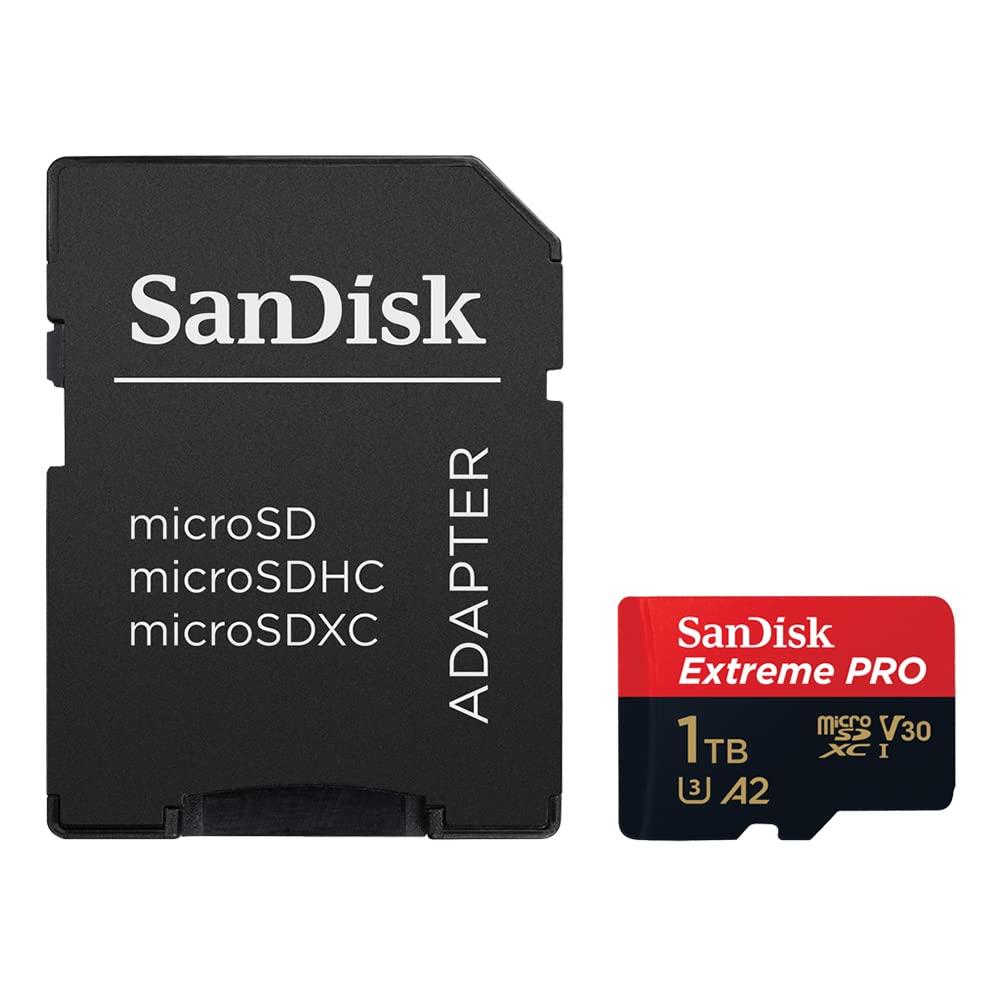 SanDisk Extreme PRO microSDXC UHS-I Memory Card 1 TB + Adapter & RescuePRO Deluxe (for Smartphones, Action Cameras or Drones, A2, Class 10, V30, U3, 200 MB/s Transfer)