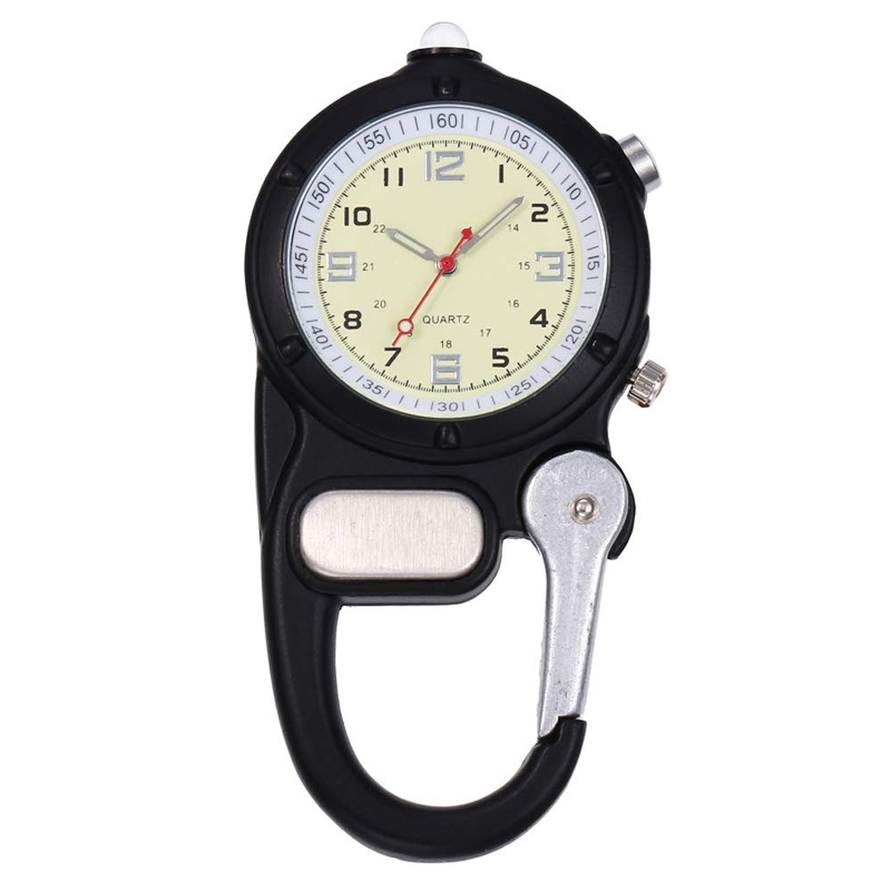Weicam Nurse Doctors Pocket Watch Analog Quartz FOB Outdoor Carabiner Luminous Watches (Black)