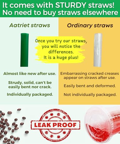 Aatriet 12 oz Clear Plastic Cups with Lids and STRAWS, Disposable Party Cups for To Go Iced Coffee Cold Drinks, Smoothie, Juice, Parfait, Frappuccino, Milkshake. No Leaking Fruit Cup, 25 Sets