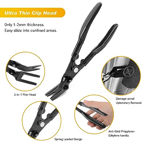 GOOACC 19Pcs Trim Removal Tool Set Panel Fastener Clips Removal Automotive Plastic Upholstery Pliers Removal Install Removal Car Tool with Storage Bag for Trim Panel Audio Clip Pliers Terminal-Black