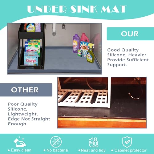 URMONA Under Sink Mat, 31'' x 22'' Under Sink Mats for Kitchen, Waterproof Silicone Under Sink Liner Drip Tray, Sink Cabinet Protector Mats for Kitchen,Pink