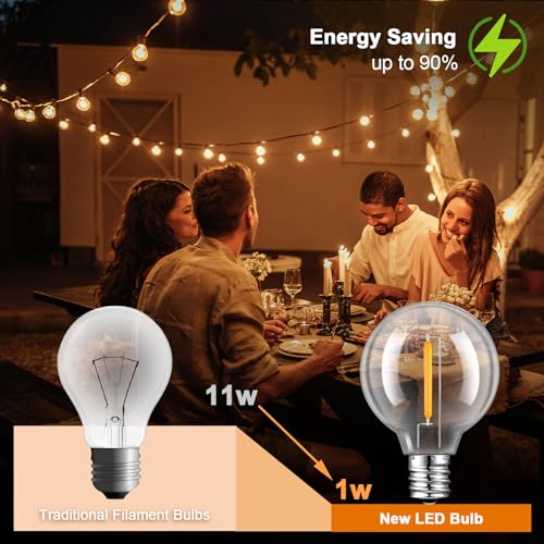 GvvooHome G40 Replacement LED Light Bulbs, Dimmable Clear Globe Bulb fits E12 Screw Base Sockets, Waterproof Edison Light Bulbs for Indoor Outdoor Patio Decor, Warm White, 15Pack