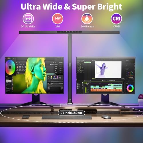 Upgraded Desk Lamp with RGB Backlight,24W Architect Desk Lamps for Home Office,Tall Desk Light with Clamp,60"Timer,25 Lighting Modes,Eye Caring Swing Arm Desk Lamp for Monitor PC,Gaming,Study,Work