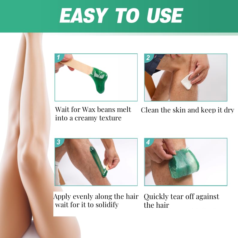 Waxing Kit for Women Men, Home Wax Warmer Machine for Hair Removal with 16oz Wax Beads, Easy to Clean Smooth Silicone Bowl, Hard Waxing Pot for Sensitive Skin, Brazilian Bikini Facial Leg Body, White