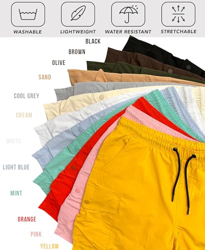 Southpole Men's Tech Woven Nylon Cargo Shorts, Quick Dry, Lightweight, Adjustable Waist, Black