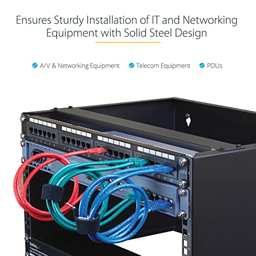 StarTech.com 2U Wall Mount Network Rack - 14 in Deep (Low Profile) - 19" Patch Panel Bracket for Shallow Server, IT Equipment, Network Switches - 77lbs/35kg Weight Capacity, Black (RACK-2U-14-BRACKET)
