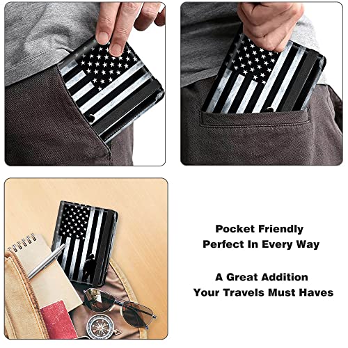 RYUITHDJP Passport and Vaccine Card Holder Combo with RFID Signal Block, American Flag Men Boy Design Leather Credit Card Holder Wallet Cover with Vaccination Card Protector Slot