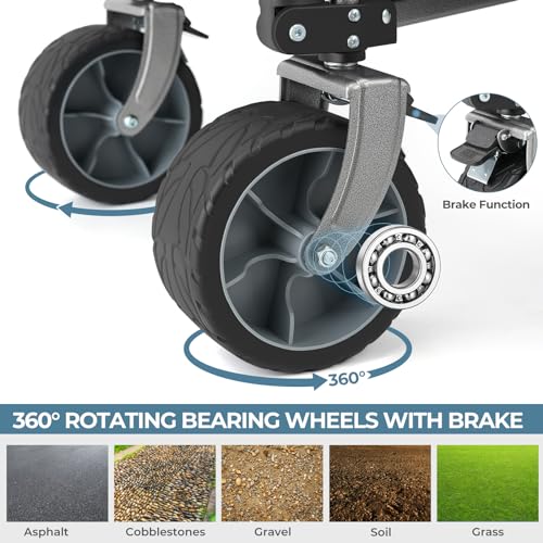 Wagon Cart Foldable Utility Wagons: Ohuhu 200L/440LB Capacity Beach Wagon with Big Wheels for Sand, Collapsible Folding Garden Carts, Heavy-Duty Grocery Wagons for Sports Camping Picnic Shopping