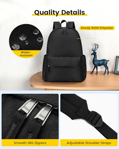 Vorspack Backpack for Men and Women - Basic Bookbag Casual Daypack Backpacks Lightweight Backpack for College Work Travel - Black