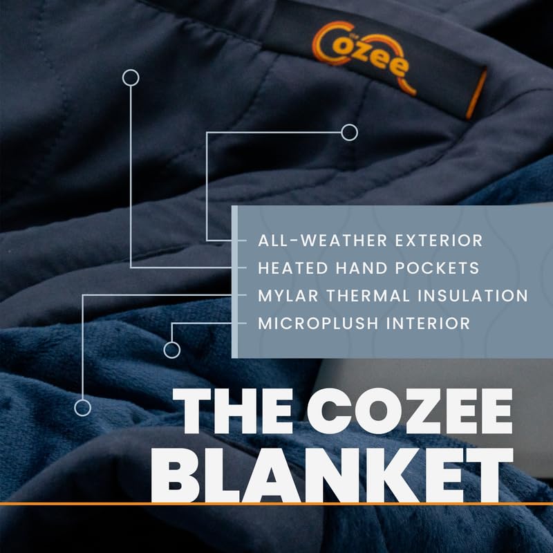 Cozee Battery Powered Heated Blanket | Urgent Watch The How to Video Before Buying | Stadium Blanket | Indoor/Outdoor | 60"x60" | Camping | RV | Car | Air Travel | Emergency Kit