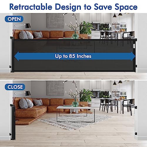 Retractable Baby Gates Extra Wide 70" Wide Retractable Gate Outdoor Dog Gate Indoor Baby Gate Mesh Baby Gate Retractable Gates for Kids or Pets, Outdoor Gates for Decks Baby Gates for Doorways, Black