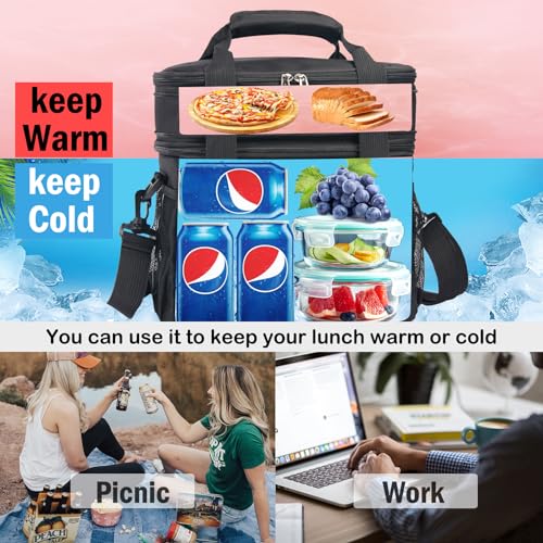 JOINGO Lunch Box For Men/Women,Large Double-layer Insulated Expandable Reusable Leakproof Cooler Bags For Adults,Lunch Box With Adjustable Shoulder Strap For Office Travel Picnic(Black)