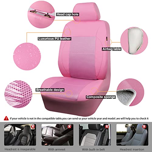 CAR PASS Barbie Pink Leather Seat Cover Automotive Breathable Universal Car Seat Cover Set Package-Super 5mm Sponge Inside,Airbag Compatible, Interior Cover Cute for Women Car Truck Van (Pink)