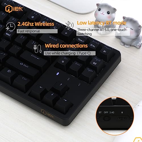 IROK FE87/104 Pro Wireless hot-swappable Gaming Keyboard, backlighting Mechanical Keyboard, Silenced Construction, Bluetooth/2.4G/Wired for Windows PC Gamers Black-Brown Switch
