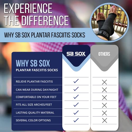 SB SOX Ankle Compression Sleeve - Plantar Fasciitis Compression Socks - Best Arch Support for All Day Wear - Relief for Heel Pain and Night Splint Comfort (Black, Small)