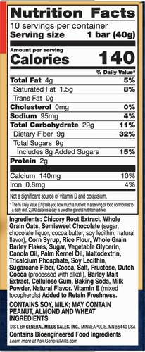 Fiber One Chewy Bars, Oats & Chocolate, Fiber Snacks, 14.1 oz, 10 ct