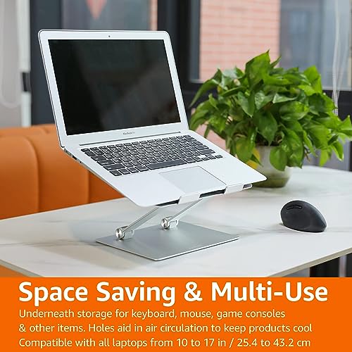 Amazon Basics - Laptop Stand for Desk, Portable and Adjustable Laptop Riser, Holds All Laptops and Notebook up to 17.3 Inch, 10 x 8.7 x 6 in, Silver