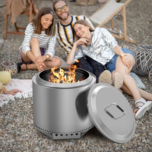 AJinTeby Fire Pit Lid for Solo Stove Ranger 15", 304 Stainless Steel Fire Pits Lid with Heat-Resistant Handle, Outdoor Wood Burning and Low Smoke Camping Stove Accessory