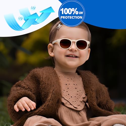 HXS 2-Pack Polarized Toddler Sunglasses with Strap for 2-4 Year Olds,Pink & Beige Brown
