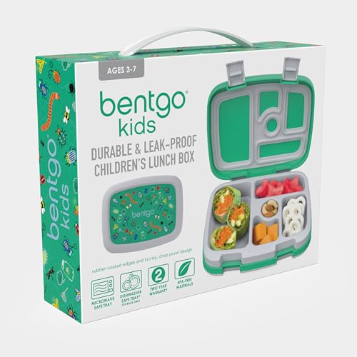 Bentgo Kids Prints Leak-Proof, 5-Compartment Bento-Style Kids Lunch Box - Ideal Portion Sizes for Ages 3-7, Durable, Drop-Proof, Dishwasher Safe, & Made with BPA-Free Materials (Sports)