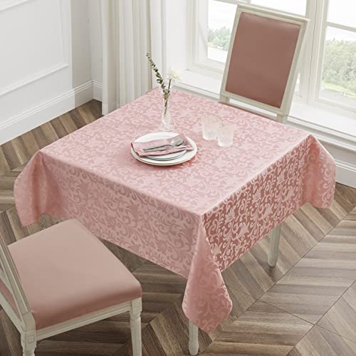HommxJF Scroll Damask Jacquard Square Coral Gold Tablecloth 52"X52",Wipeable Table Cover for Dining Table, Buffet Parties and Camping