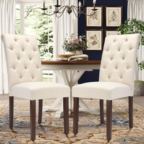 Tufted Dining Chairs Set of 6, Upholstered Parsons Dining Room Chairs, Fabric Kitchen Side Chair with Wood Legs, Floral