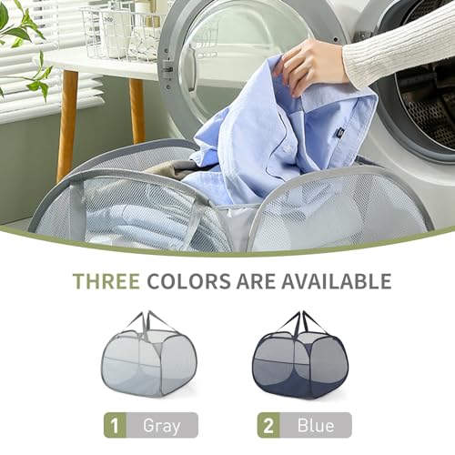 90L Large Capacity Pop Up Mesh Laundry Hamper Collapsible,Large Opening Clothes Hampers, Portable Mesh Laundry Bags for Laundry, Bathroom, Beach, Outdoors and Travel (1 Pack Grey)