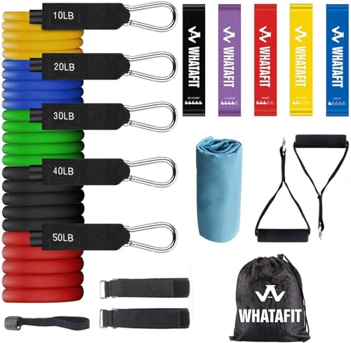 Whatafit Resistance Bands Set (11pcs), Exercise Bands with Door Anchor, Handles, Carry Bag, Legs Ankle Straps for Resistance Training, Physical Therapy, Home Workouts