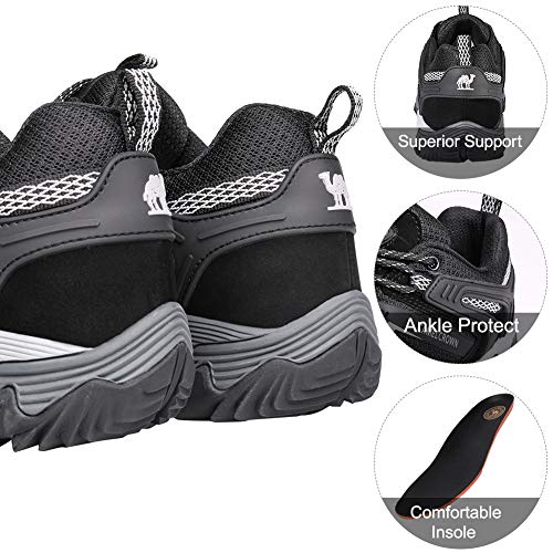 CAMEL CROWN Hiking Shoes Men Breathable Non-Slip Sneakers Lightweight Low Top for Outdoor Trailing Trekking Walking 12 Grey