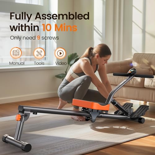 Niceday Rowing Machine, Hydraulic Rowing Machine for Home Use, Rower Machine Foldable with 16 Resistance, LCD Monitor & 300 LBS Weight Capacity