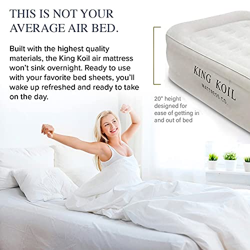 King Koil Plush Pillow Top Twin Air Mattress with Built-in High-Speed Pump for Camping, Home & Guests - 20” Twin Size Airbed Luxury Inflatable Blow Up Mattress, Waterproof, 1-Year Warranty
