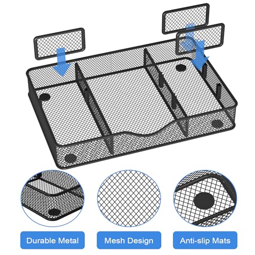 Drawer Organizer, Desk Drawer Organizer Tray with 6 Compartments - 14.5" L x 8.8" W x 1.9" H for Metal Mesh Drawer Organizers Desktop, Bathroom, Kitchen, Makeup, Vanity