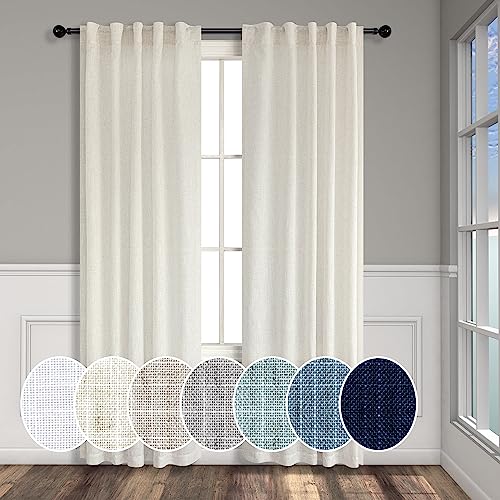 Grey Curtains for Living Room 96 Inches Long 2 Panels Back Tab Light Filtering Linen Semi Sheer Modern Farmhouse 8ft Curtain Drapes for Bedroom Home Office Ceiling to Floor Length Charcoal Dark Gray