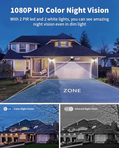Security Cameras Wireless Outdoor, Battery Powered 2k Color Night Vision, AI Motion Detection Spotlight Siren, IP66 Weatherproof, 2-Way Talk, SD/Cloud Storage, 2.4Ghz WiFi Cameras for Home Security