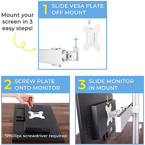 Stand Steady 4 Monitor Mount Desk Setup - Heavy-Duty Height Adjustable Monitor Stand, Swivel Arm with Clamp-On Base, Four Screen VESA Mount Fits Most LCD/LED Monitors 17-32 in. (Silver, 4 Mounts)