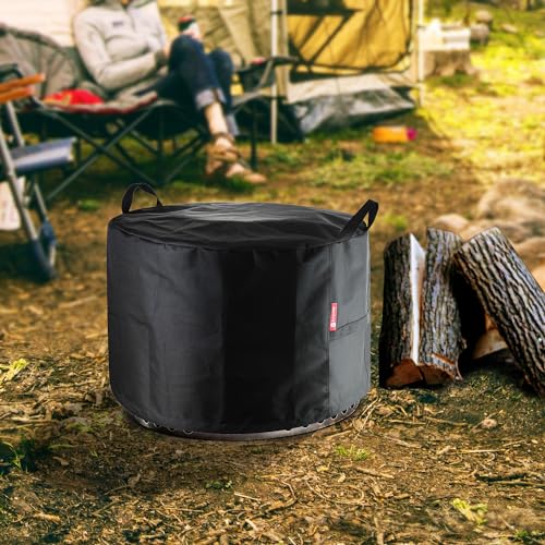 Fire Pit Cover - Waterproof 600D Heavy Duty Round Patio Fire Bowl Cover Black (Round - 50”D x 24”H)-Fits 45",46",48”,50" Firepit/Bowl Cover