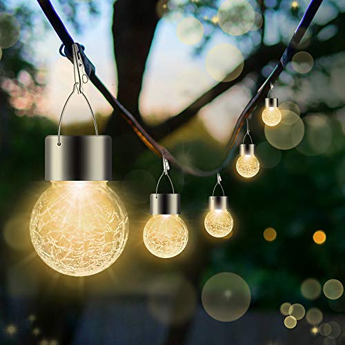 Solar Lights Outdoor Hanging Decorative Globe 8 Pack, Waterproof Solar Lantern with Handle and Clip, Solar Powered Glass Ball Lights for Garden Yard Fence Tree Umbrella Holiday Décor, Warm White