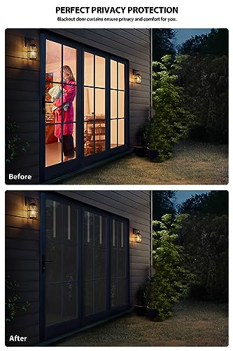 LazBlinds 100% Blackout Door Curtains, Self Stick Tie up French Door Curtain for Privacy, Room Darkening Window Drape Front Door Sidelight Glass Door Curtain Panels, 26W x 69L, 1 Panel, Beige