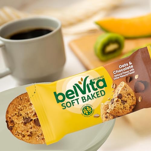 belVita Soft Baked Oats & Chocolate Breakfast Biscuits, Chewy Breakfast Bars, 6 Boxes of 5 Packs (1 Biscuit Per Pack)