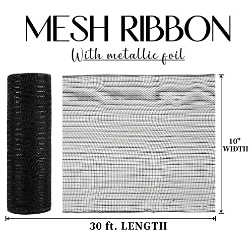 MEEDEE Green Deco Mesh Ribbon 10 Inch Green Mesh Ribbon For Wreaths Metallic Emerald Green Mesh Ribbon For Christmas Tree Basic Mesh For Halloween Wreaths Garland Staircase Mailbox Swag Deco (30 Feet)