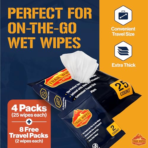 Inspire Trail Wipes | Camping Wipes Body Wipes Adults | Biodegradable Wipes For Camping, Travel, Gym With Aloe And Vitamin E | No Rinse Bathing Shower Wipes Women Or Men (100 Count (4 Packs Of 25))