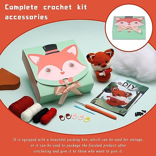 Nitlak Crochet Kit for Beginners, Crochet Starter Kit, Fox Crocheting Animals Kits with Crochet Hooks Yarn Polyester Fiber Step-by-Step Video Tutorials, Knitting Kit for Adults