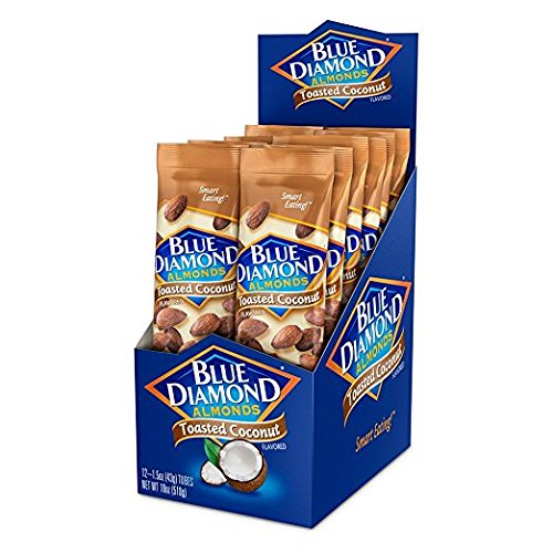 Blue Diamond Almonds, Toasted Coconut Flavored Snack Nuts, Single Serve Bags (1.5 Oz. Tubes, Pack of 12)