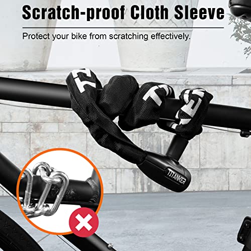Titanker Bike Chain Lock, Security Anti-Theft Bike Lock Chain Bicycle Chain Lock Bike Locks for Bike, Motorcycle, Bicycle, Door, Gate, Fence, Grill (6mm, 8mm, 10mm Thick Chain) (Black-10mm Chain)