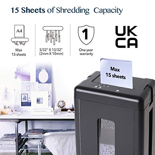 WOLVERINE 15-Sheet Super Micro Cut High Security Level P-5 Heavy Duty Paper/CD/Card Shredder for Home Office, Ultra Quiet by Manganese-Steel Cutter and 8 Gallons Pullout Waste Bin SD9520 (Black ETL)