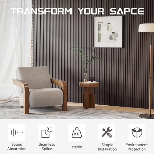 POHARE Wood Slat Wall Panels, 2 Pack 8 x 1 ft Decorative Wood Panels for Wall,Stylish Wall Panels for Interior Wall Decor, Modern Acoustic Wood Wall Panels with Felt Backing, Black-Brown Oak