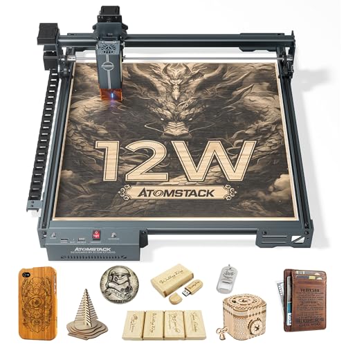 ATOMSTACK 12W Laser Engraver, A10 PRO V2 Laser Cutter, 0.06mm High Accuracy Laser Engraving Machine for Wood and Metal, Dark Acrylic, Glass, Leather, Engraving Area 15.7 "x15.7"