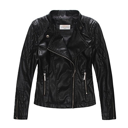 LJYH Girls Faux Leather Quilted Motorcycle Jackets Kids Spring Biker Coats Black 3/4yrs