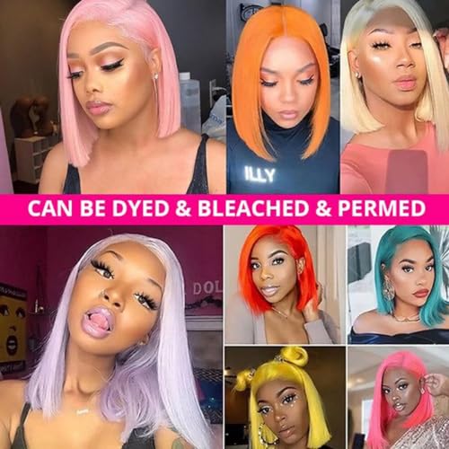 Brazilian Hair 8 Inch Bob Wig Human Hair #4 Brown 13x4 HD Transparent Lace Front Wigs Human Hair Pre Plucked Glueless Wigs with Baby Hair Human Hair 180% Density Straight Frontal Lace Wigs for Wome