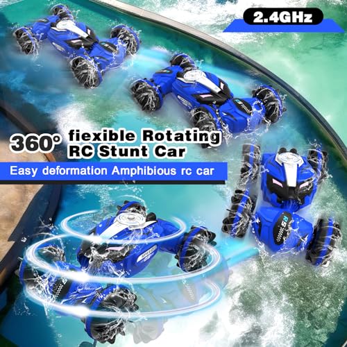 Amphibious Remote Control Car RC Boat - 4WD Gesture RC Stunt Car 2.4 GHz Transforms Waterproof Vehicle Toys for 6-8 Year Old Boys,All Terrain Summer Beach Pool Toys for Kids Ages 5-7 6-8 8-13